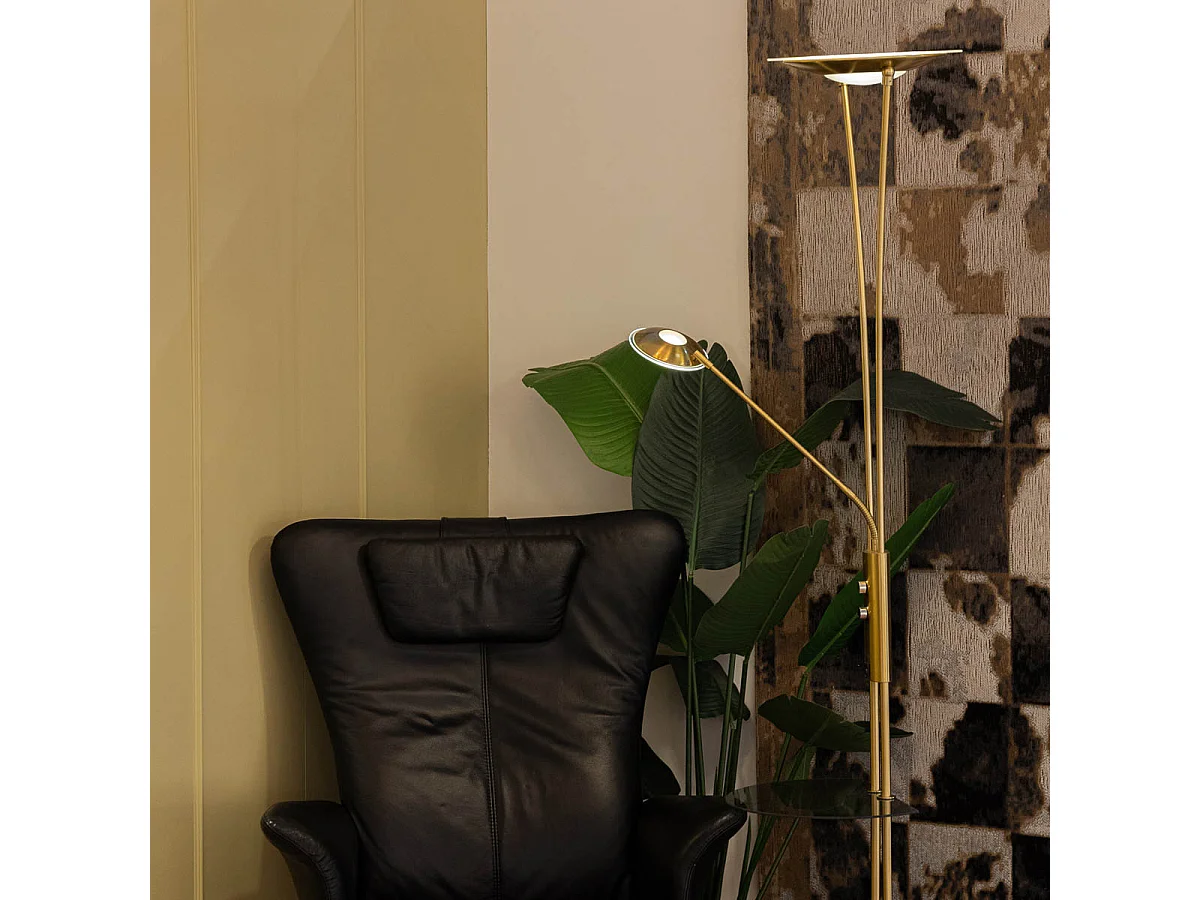 Lampadaire doré avec liseuse avec LED et port USB - Sevilla
