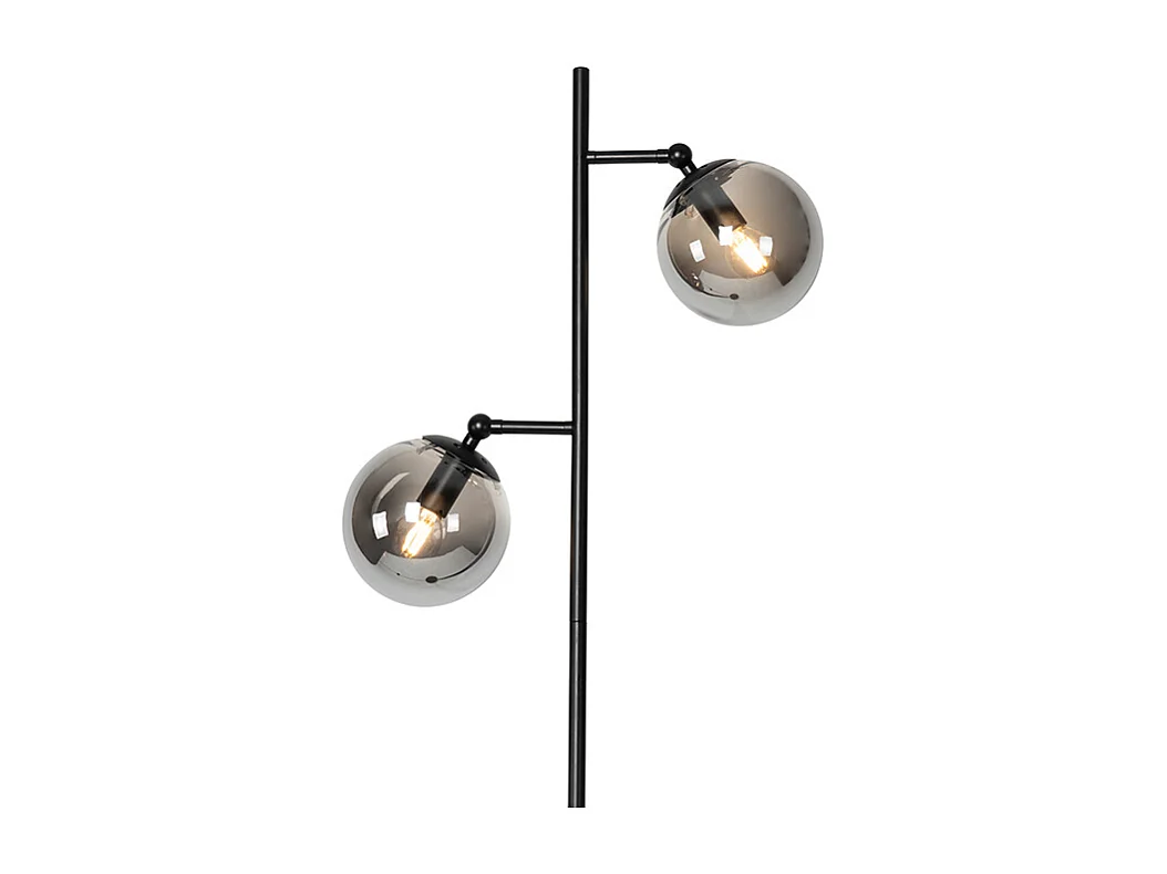Lampadaire Art Déco noir avec verre fumé 2 lumières - Pallon