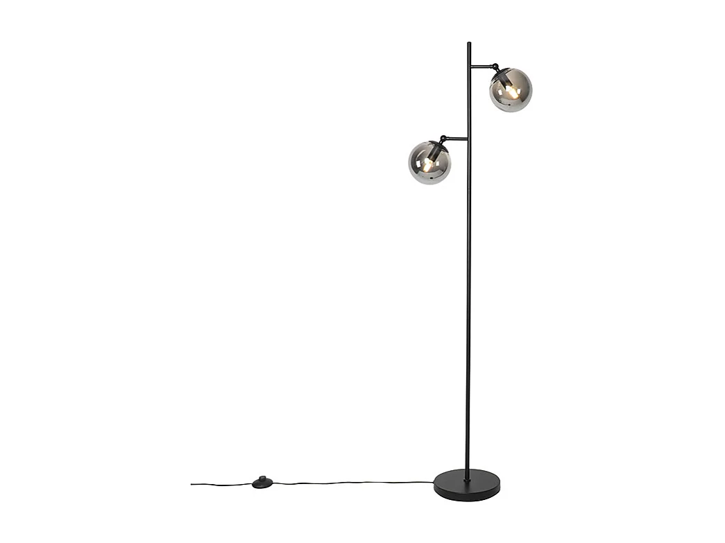 Lampadaire Art Déco noir avec verre fumé 2 lumières - Pallon