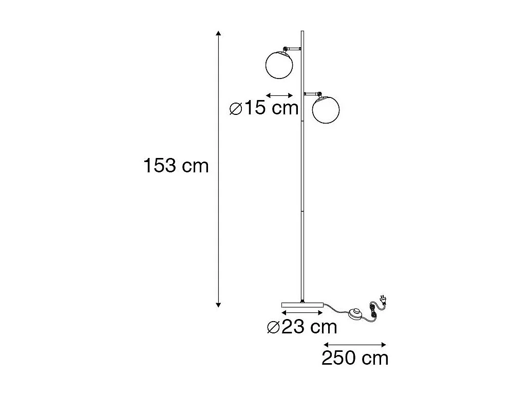 Lampadaire Art Déco noir avec verre fumé 2 lumières - Pallon