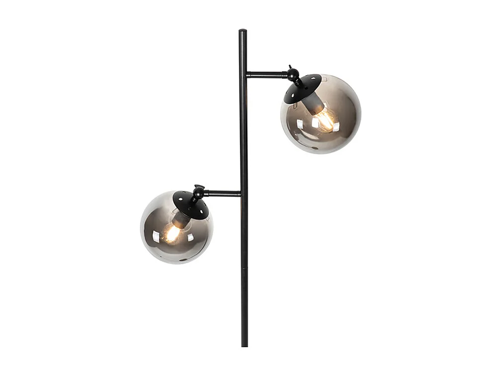 Lampadaire Art Déco noir avec verre fumé 2 lumières - Pallon