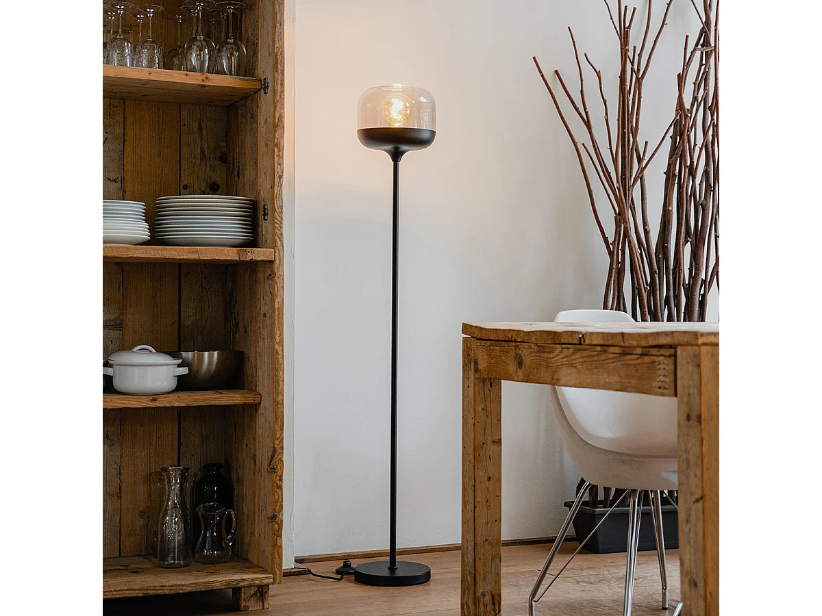 Lampadaire design noir avec doré et verre fumé - Kyan