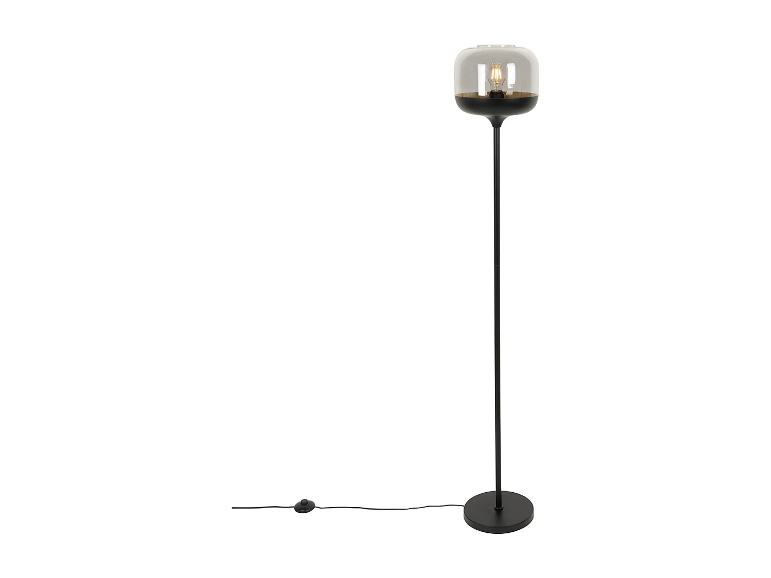 Lampadaire design noir avec doré et verre fumé - Kyan
