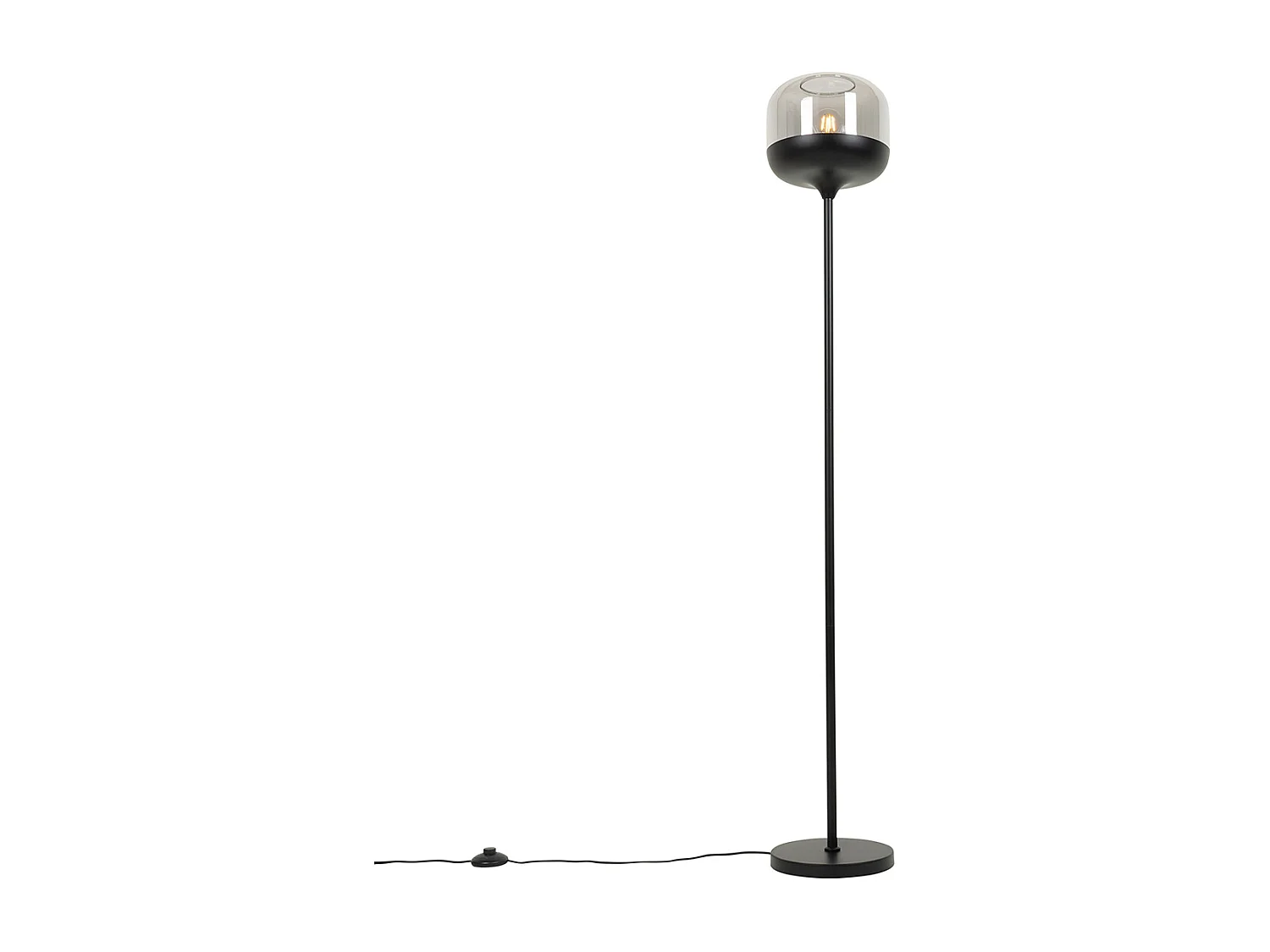 Lampadaire design noir avec doré et verre fumé - Kyan