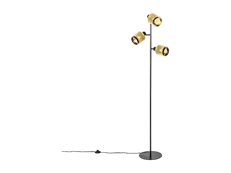 Lampadaire industriel noir doré 3 lumières - Kayden