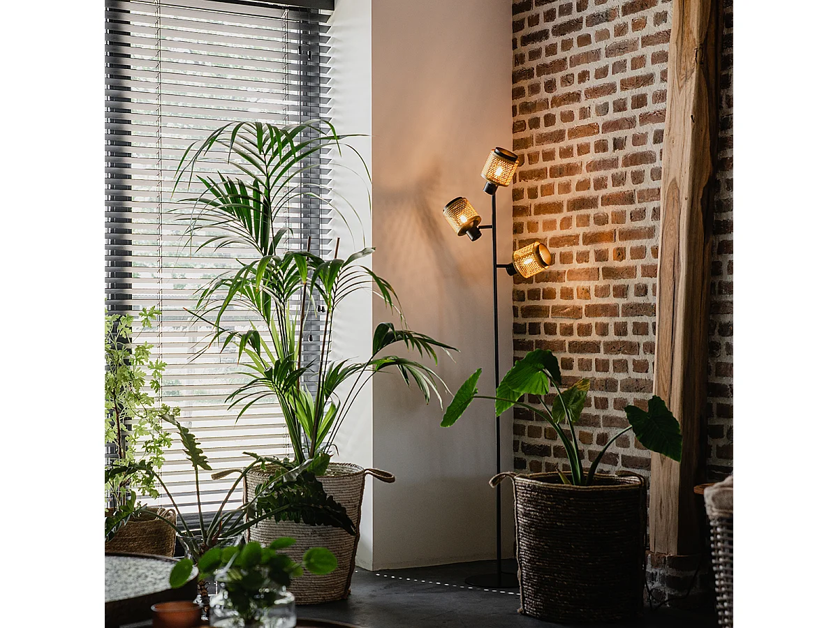 Lampadaire industriel noir doré 3 lumières - Kayden