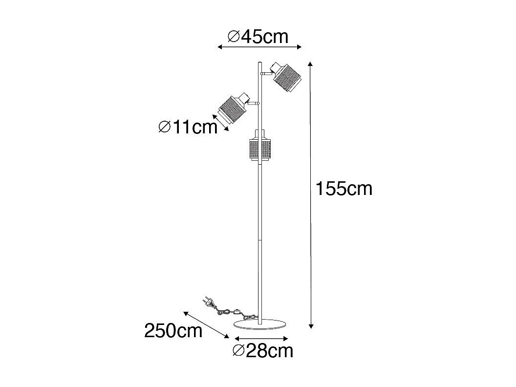 Lampadaire industriel noir doré 3 lumières - Kayden