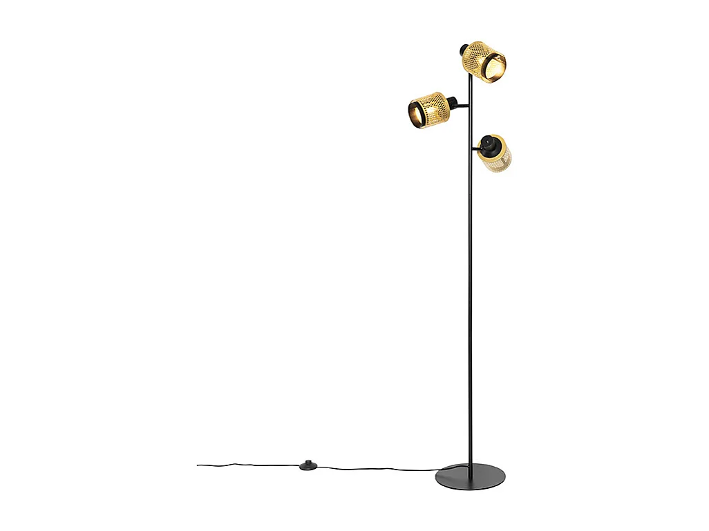 Lampadaire industriel noir doré 3 lumières - Kayden