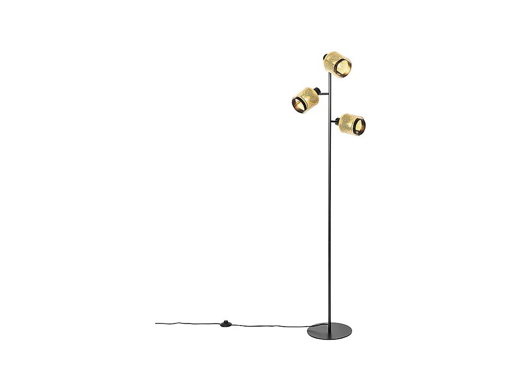 Lampadaire industriel noir doré 3 lumières - Kayden