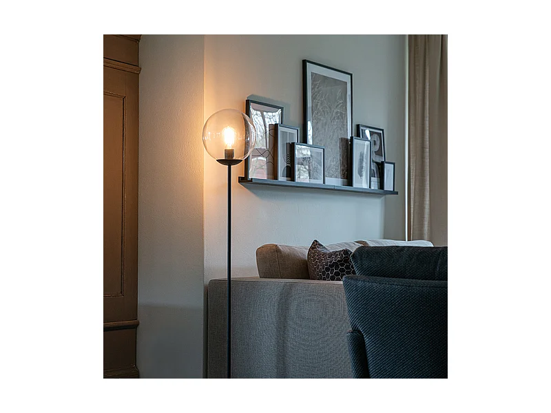Lampadaire Art Déco noir avec verre transparent - Pallon Mezzi