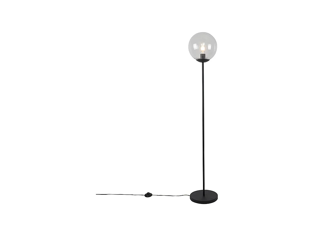 Lampadaire Art Déco noir avec verre transparent - Pallon Mezzi