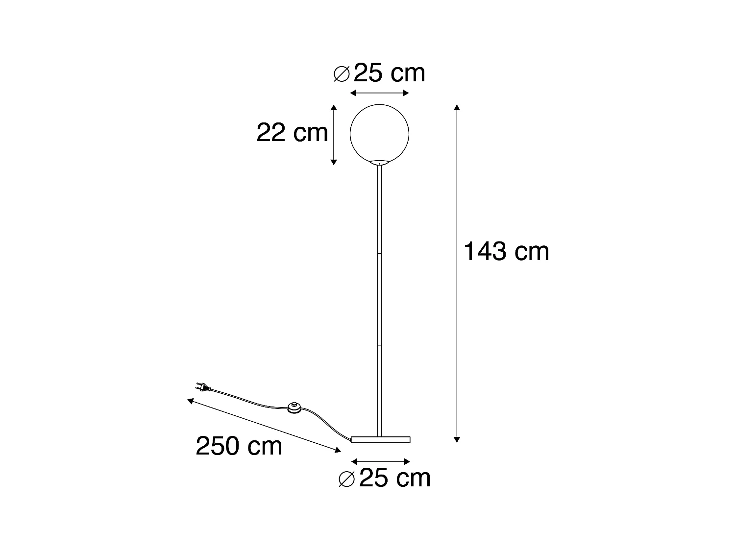 Lampadaire Art Déco noir avec verre transparent - Pallon Mezzi