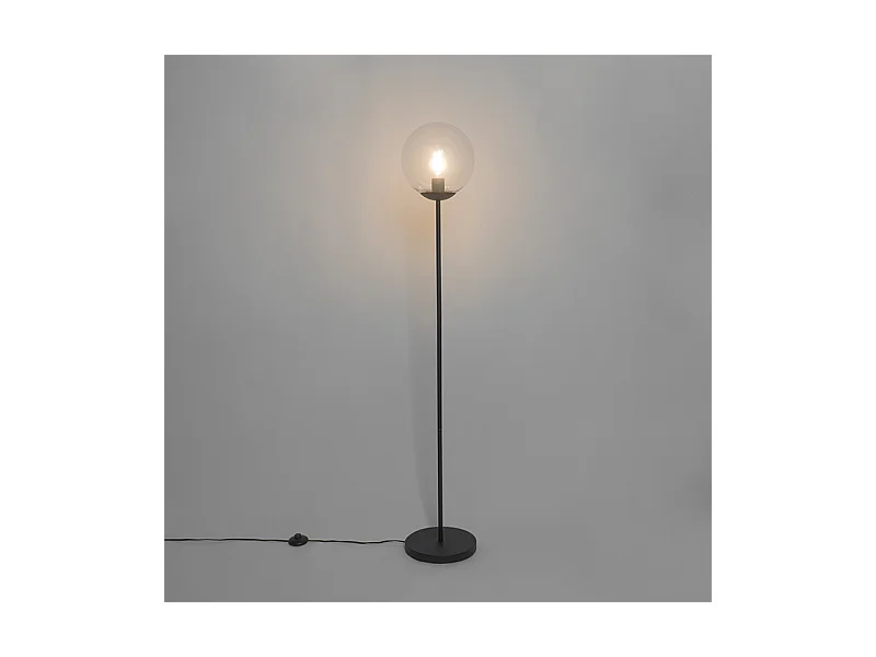 Lampadaire Art Déco noir avec verre transparent - Pallon Mezzi
