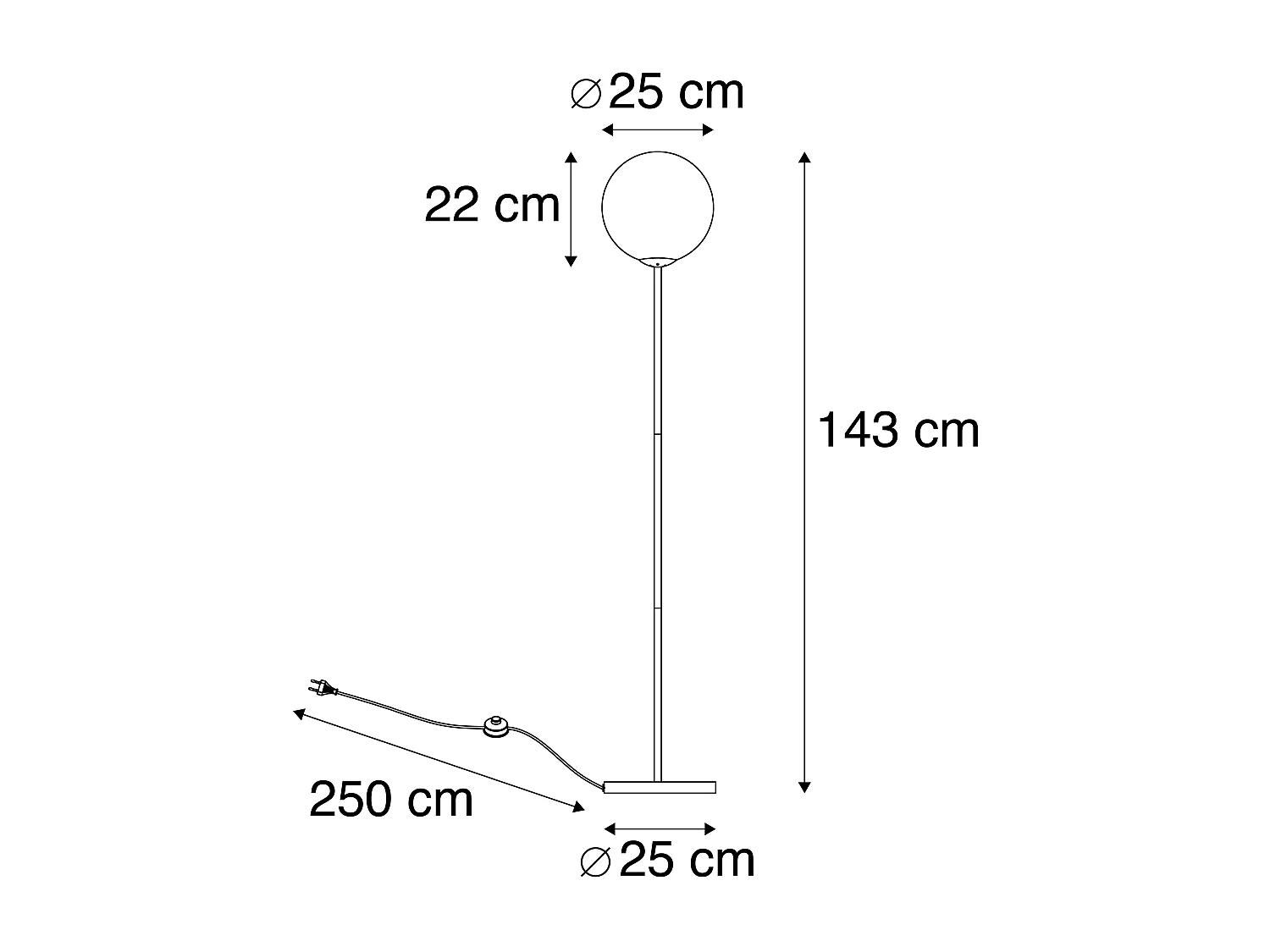 Lampadaire Art Déco noir avec verre transparent - Pallon Mezzi