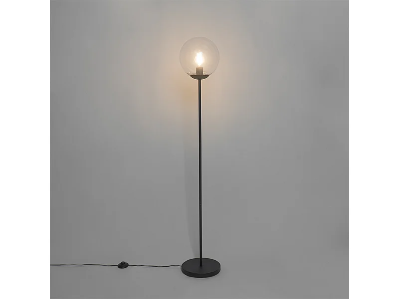 Lampadaire Art Déco noir avec verre transparent - Pallon Mezzi