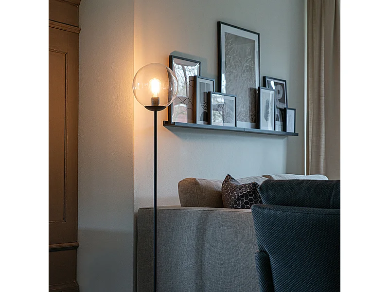 Lampadaire Art Déco noir avec verre transparent - Pallon Mezzi