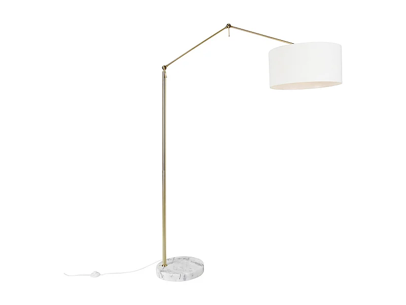 Lampadaire moderne doré avec abat-jour blanc 50 cm réglable - Editor
