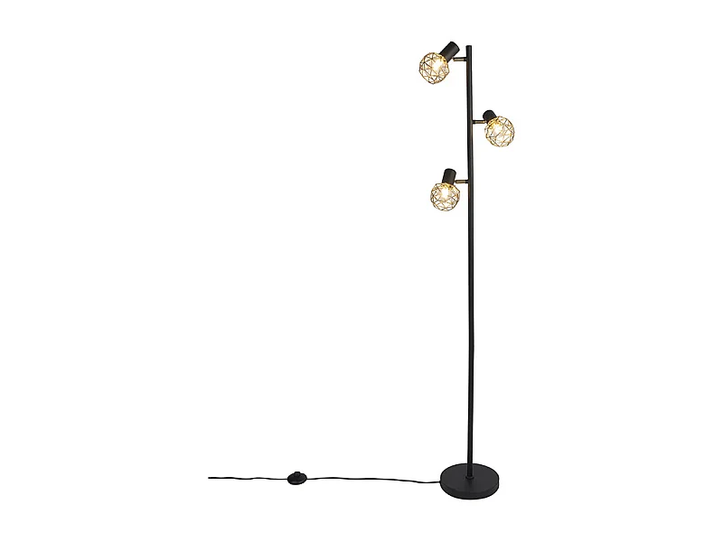 Lampadaire design noir avec or 3 lumières orientable - Mesh