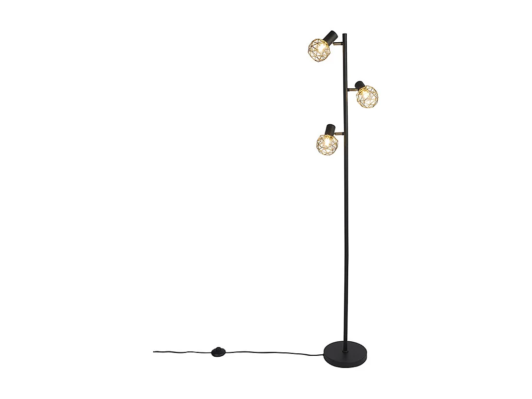 Lampadaire design noir avec or 3 lumières orientable - Mesh