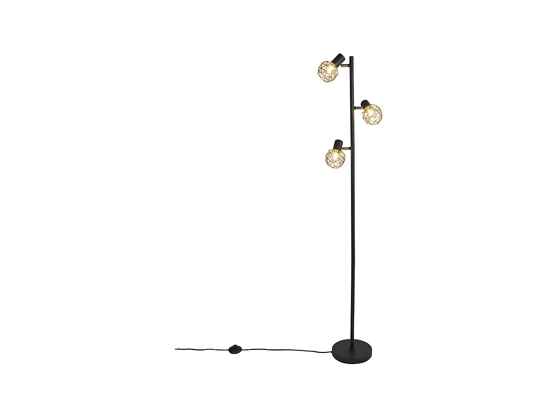 Lampadaire design noir avec or 3 lumières orientable - Mesh