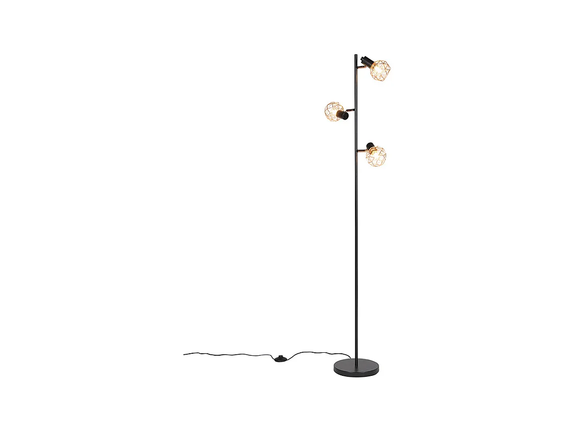 Lampadaire noir avec cuivre 3 lumières - Mesh
