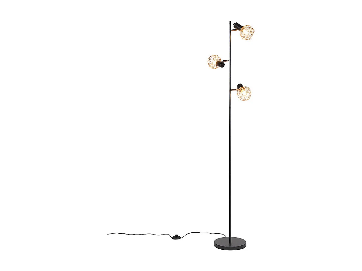 Lampadaire noir avec cuivre 3 lumières - Mesh