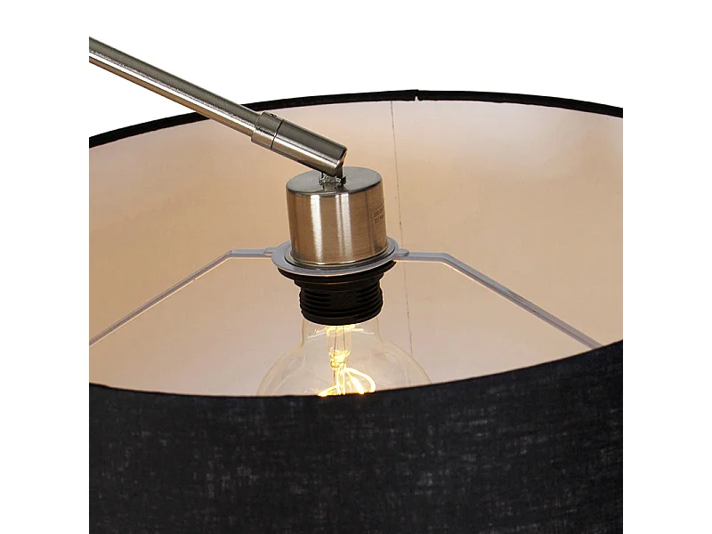 Lampadaire moderne en acier avec abat-jour en lin noir 45 cm - Editor
