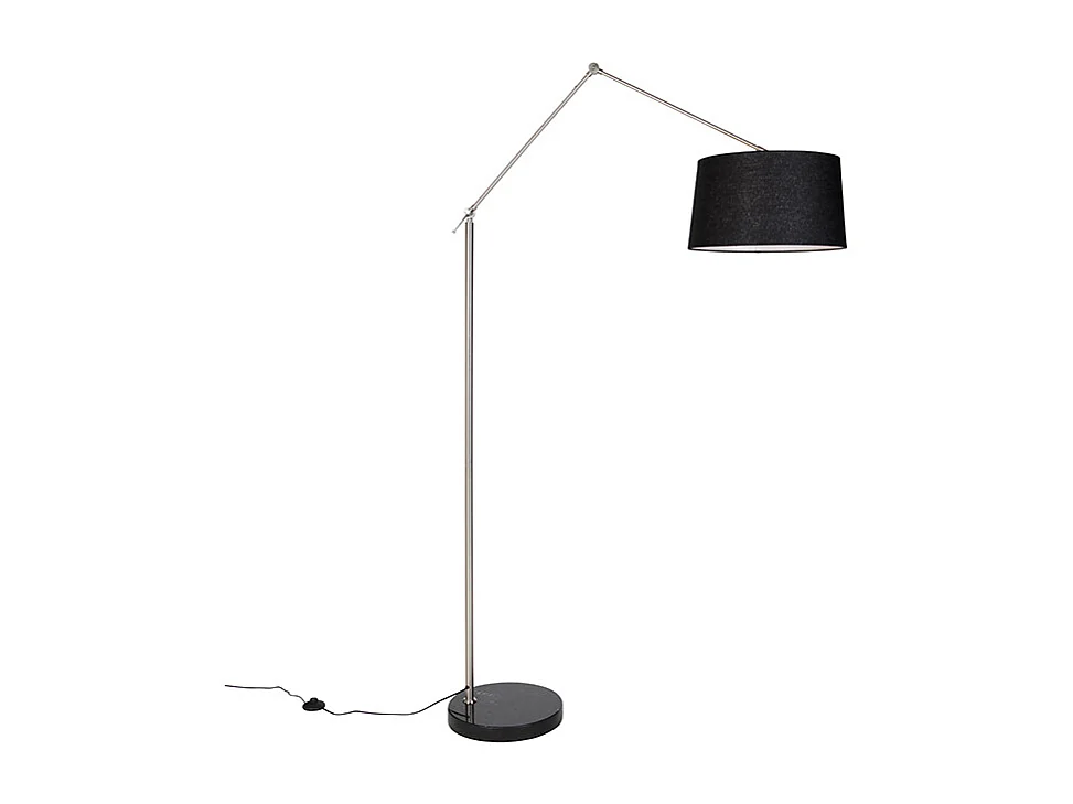 Lampadaire moderne en acier avec abat-jour en lin noir 45 cm - Editor