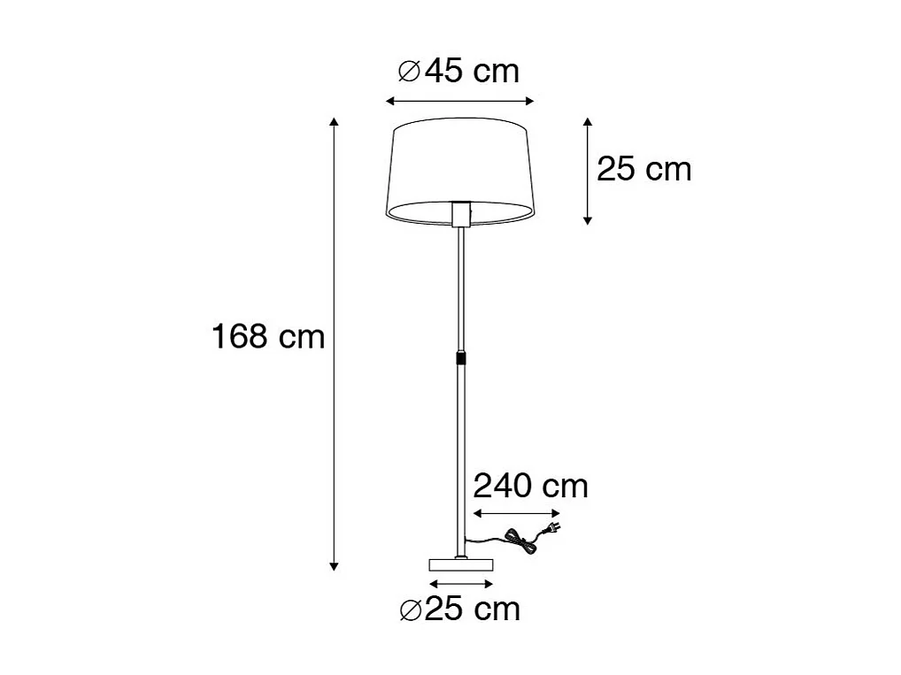 Lampadaire acier avec abat-jour blanc réglable 45 cm - Parte