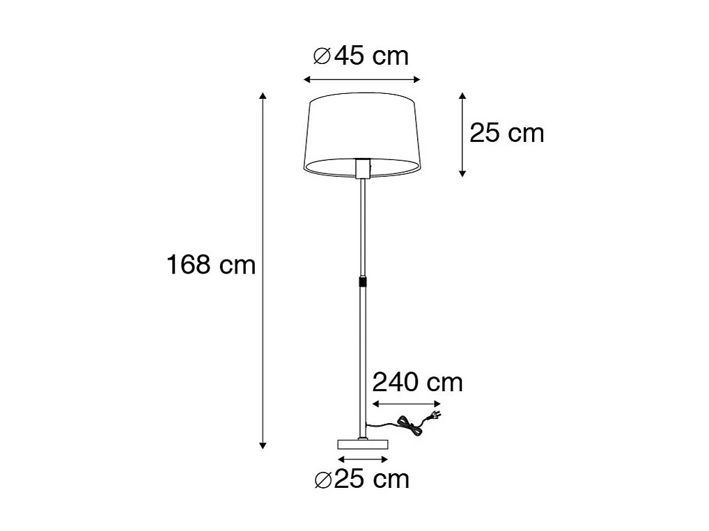Lampadaire en acier avec abat-jour blanc 45 cm réglable - Parte