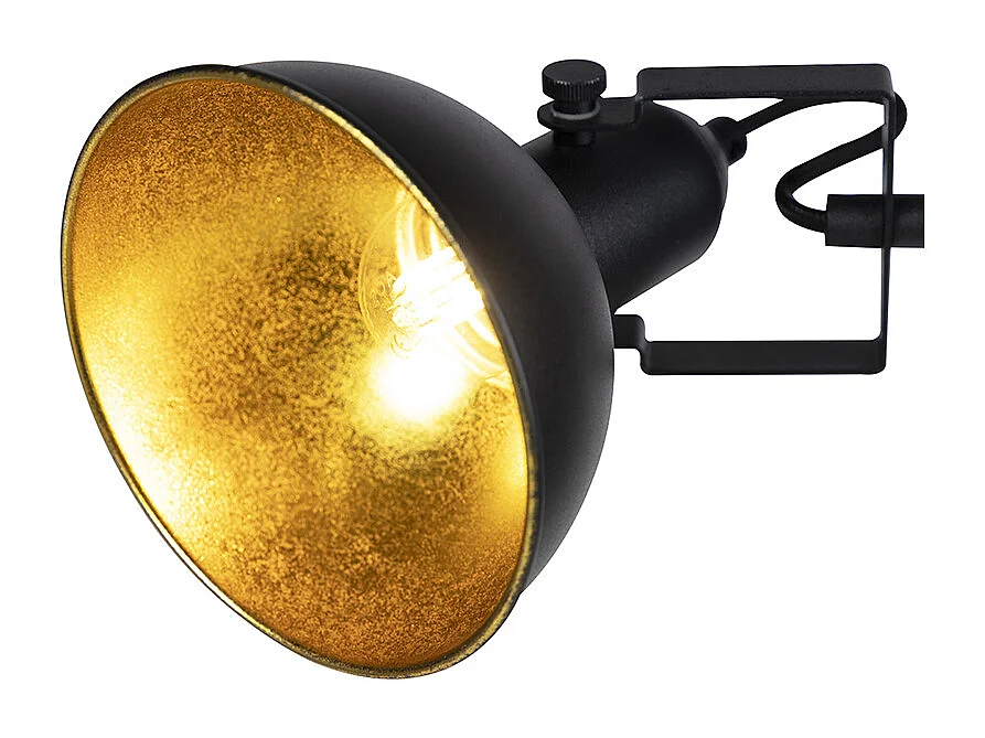 Lampadaire industriel noir à 3 lumières dorées - Tommy