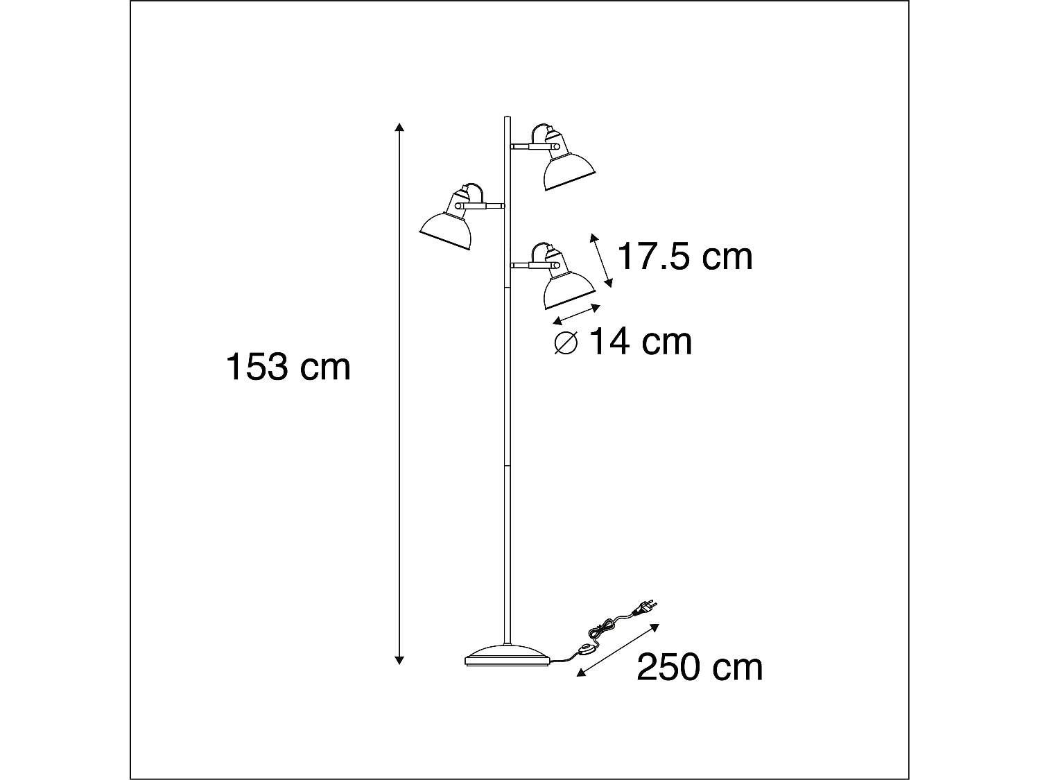Lampadaire industriel noir avec or 3 lumières - Tommy
