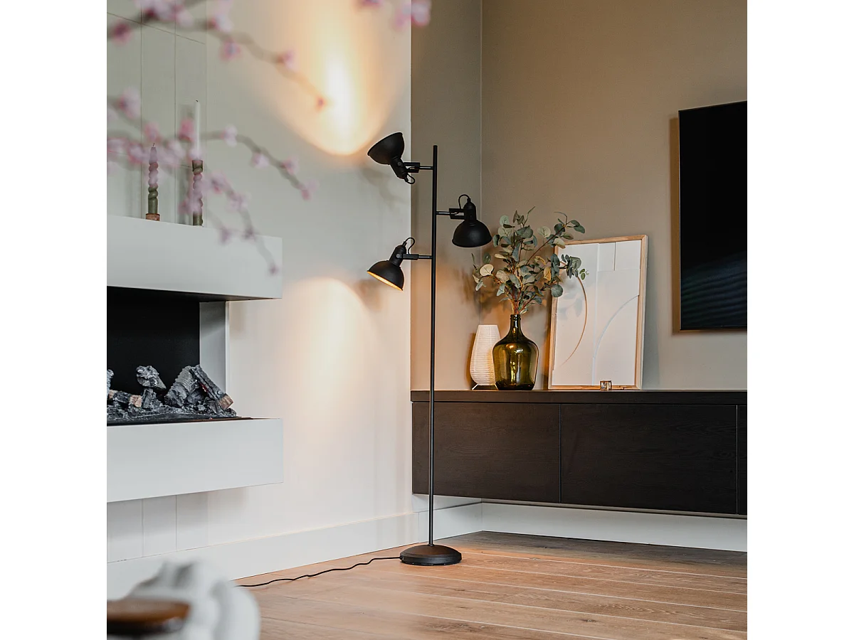 Lampadaire industriel noir avec or 3 lumières - Tommy