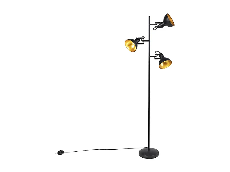 Lampadaire industriel noir avec or 3 lumières - Tommy