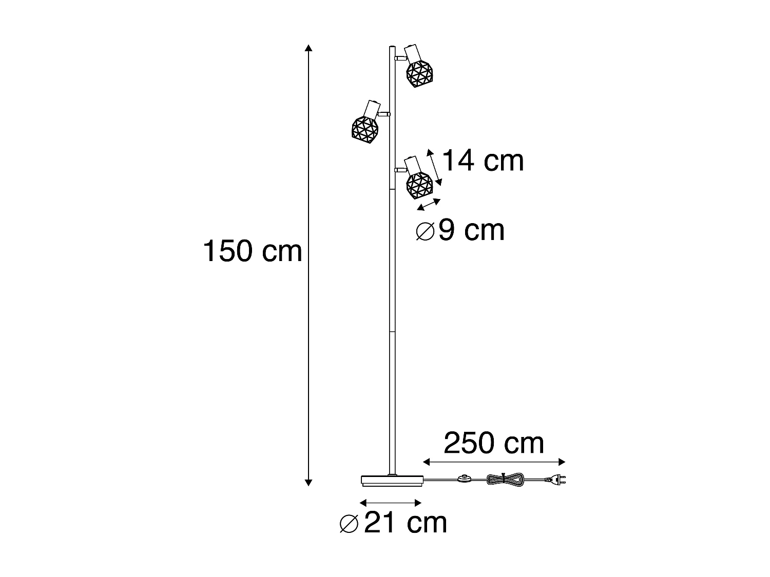 Lampadaire design or 3 lumières orientable - Mesh