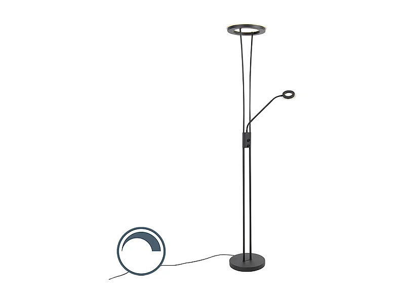 Lampadaire moderne noir avec LED et bras de lecture - Divine