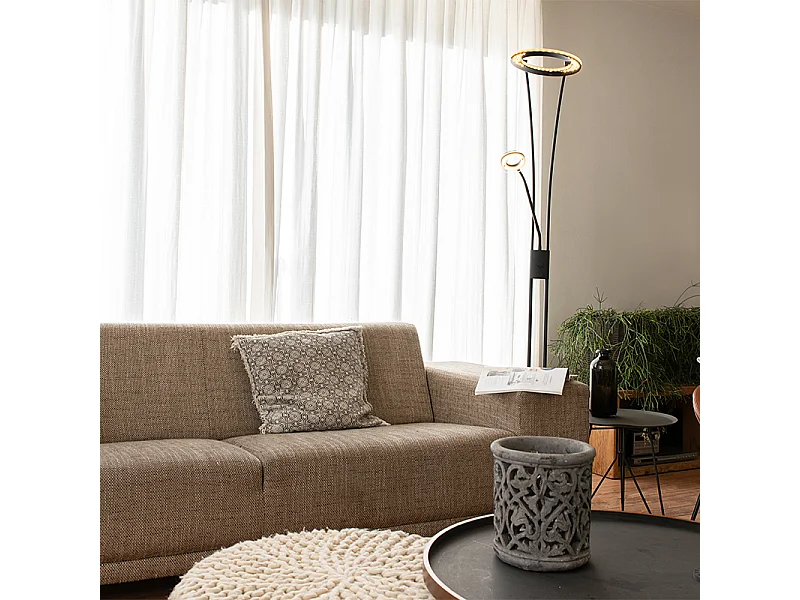 Lampadaire moderne noir avec LED et bras de lecture - Divine