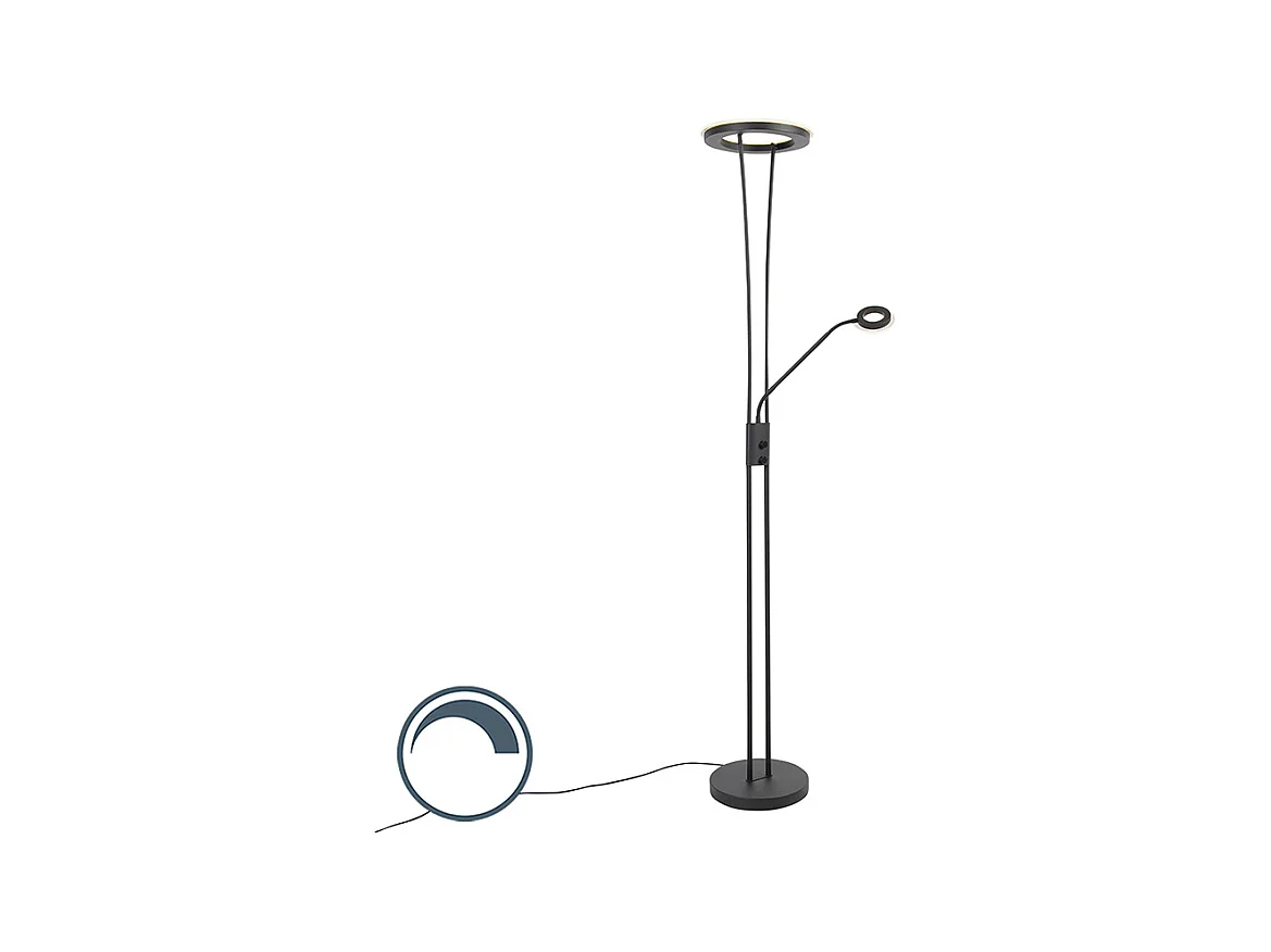 Lampadaire moderne noir avec LED et bras de lecture - Divine