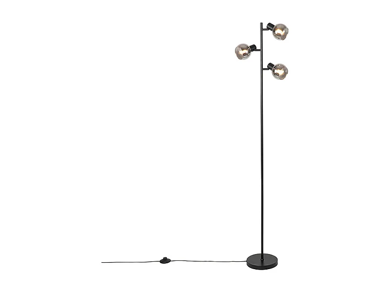 Lampadaire Art Déco noir 3 lumières avec verre fumé - Vidro