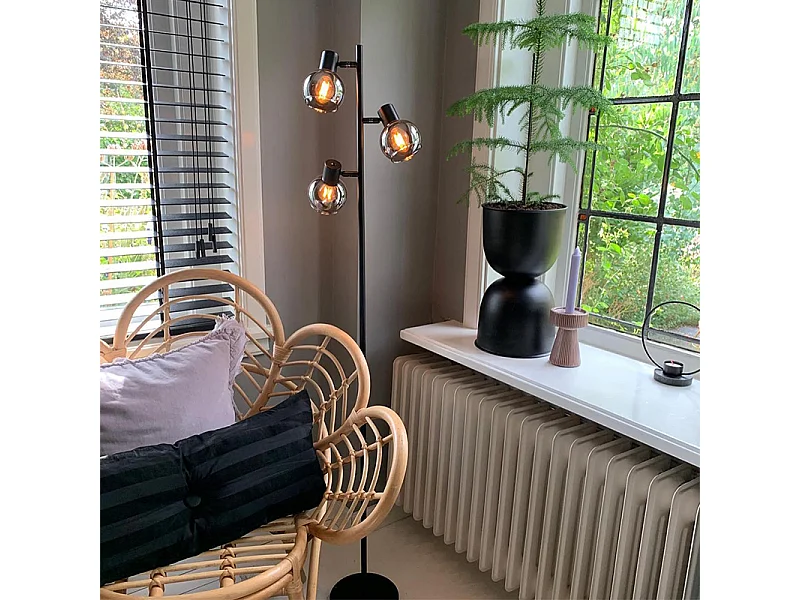 Lampadaire Art Déco noir 3 lumières avec verre fumé - Vidro