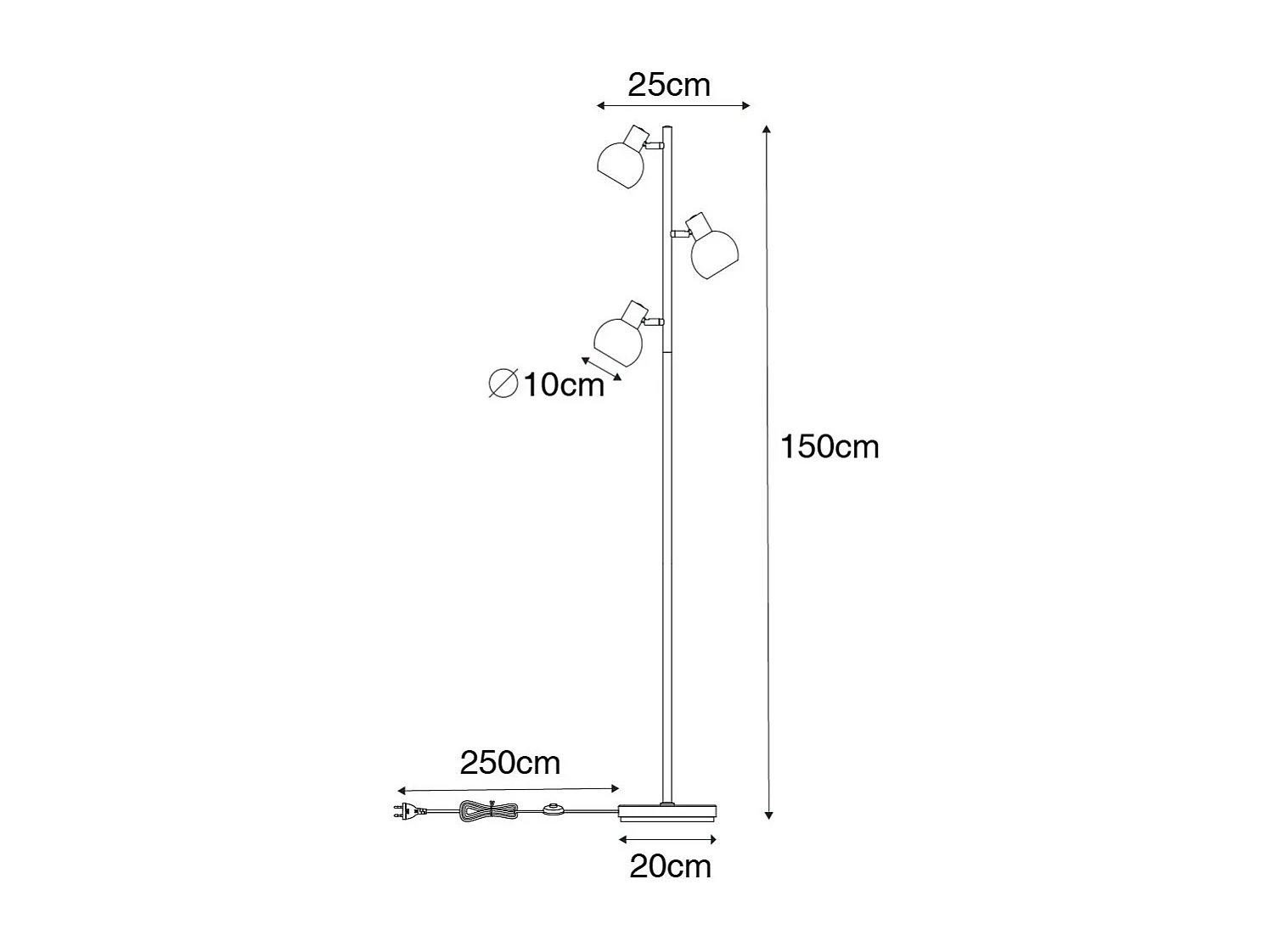 Lampadaire Art Déco noir 3 lumières avec verre fumé - Vidro