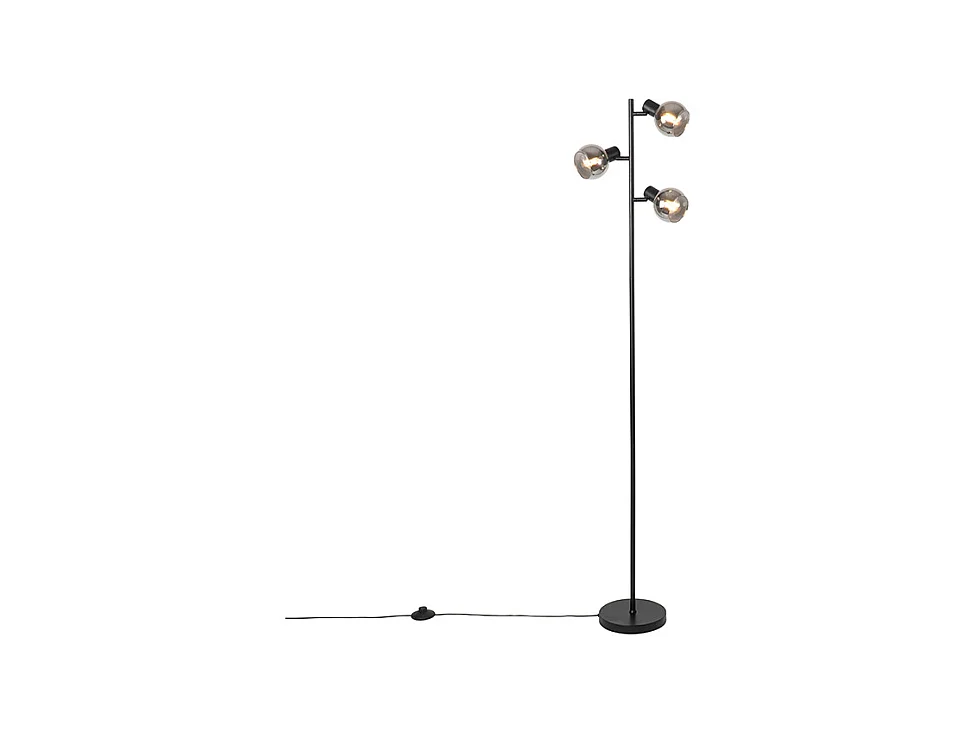Lampadaire Art Déco noir 3 lumières avec verre fumé - Vidro