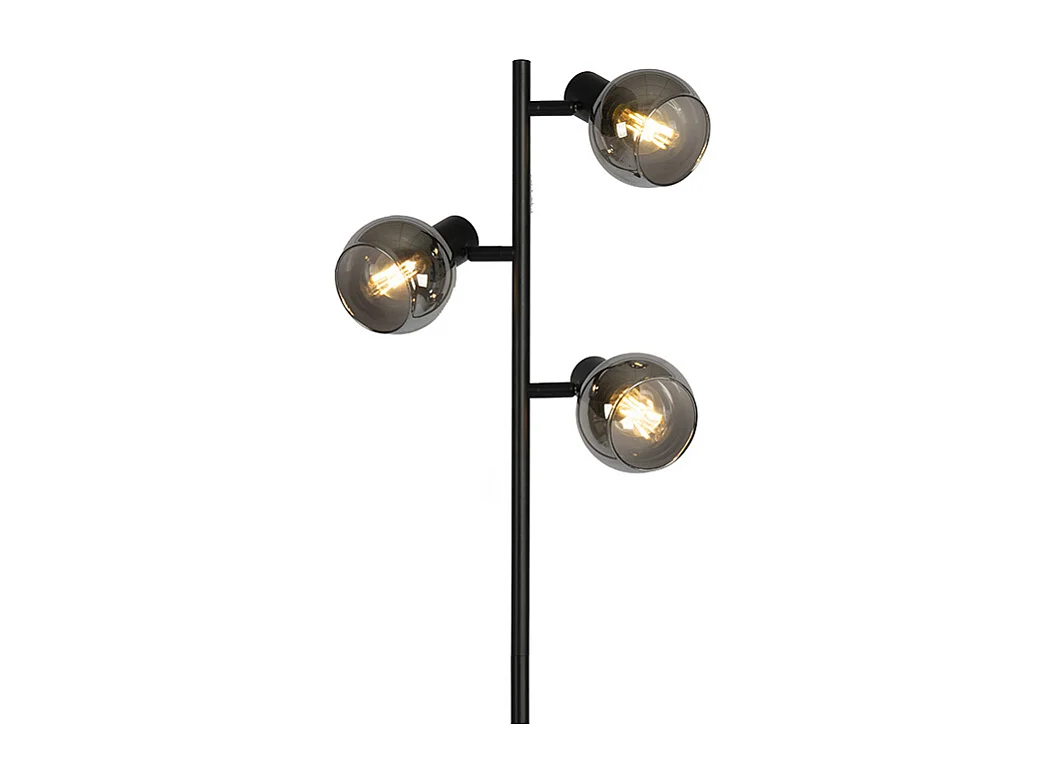Lampadaire Art Déco noir 3 lumières avec verre fumé - Vidro