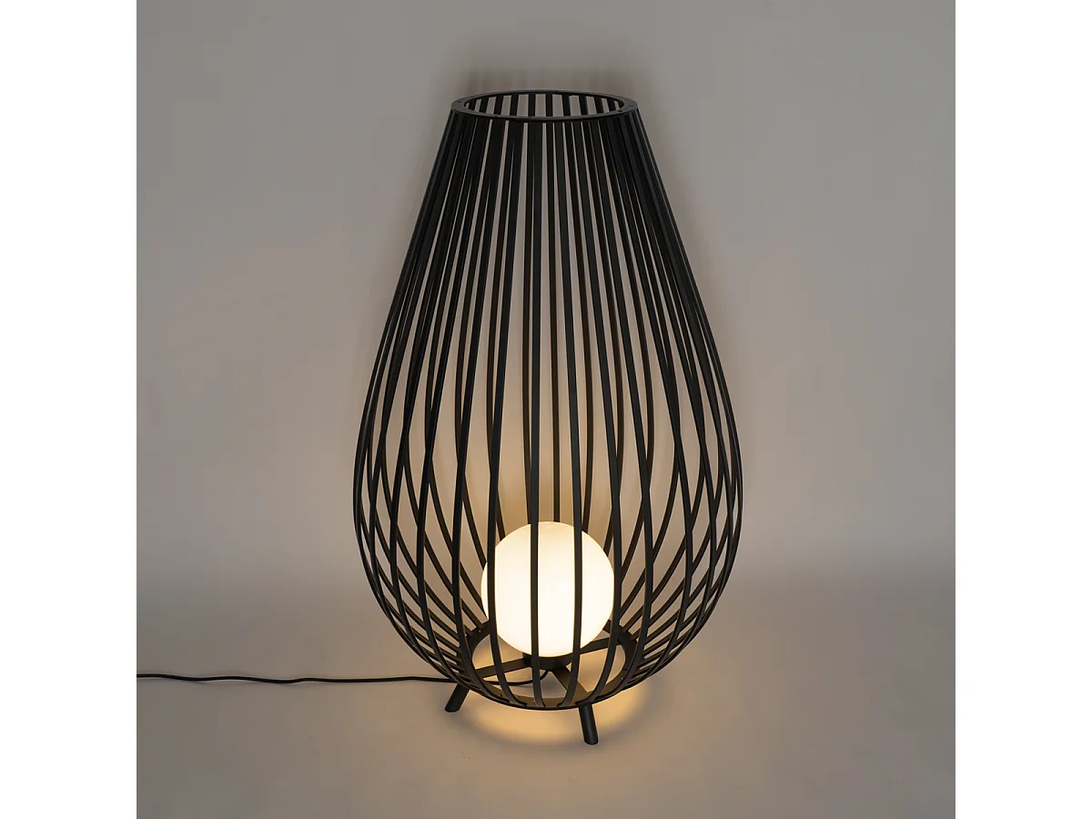 Lampadaire design noir avec opale 110 cm IP44 - Angela