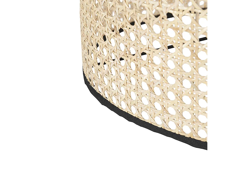 Lampadaire rustique trépied noir avec abat-jour en rotin - Kata