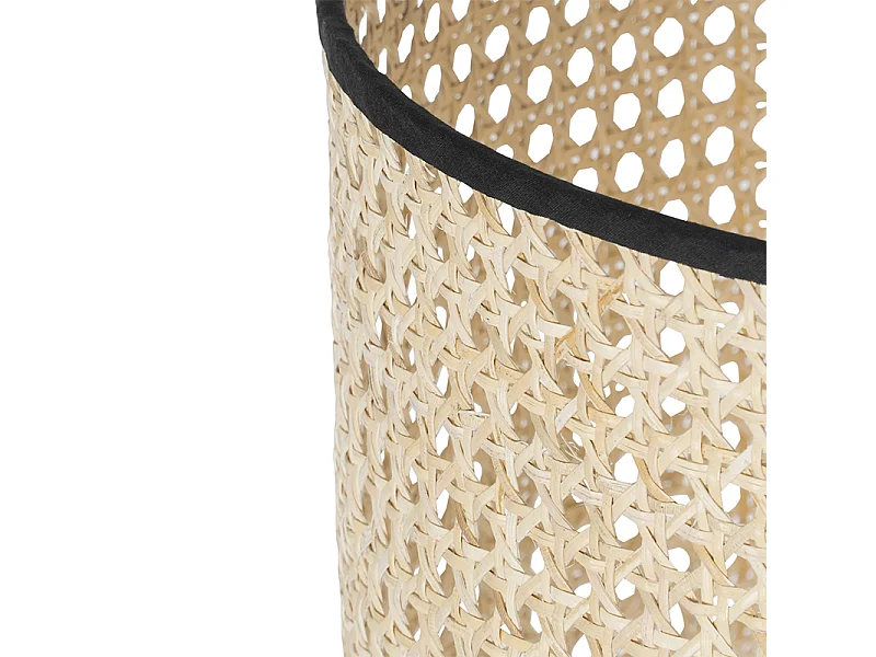 Lampadaire rustique trépied noir avec abat-jour en rotin - Kata