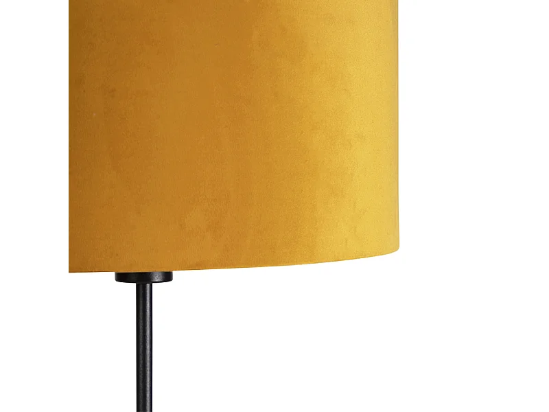 Lampadaire noir avec abat-jour en velours jaune ocre et or 35 cm - Parte