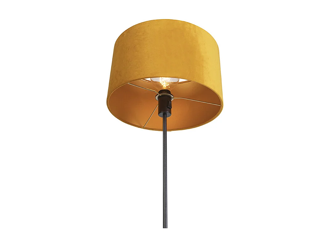 Lampadaire noir avec abat-jour en velours jaune ocre et or 35 cm - Parte