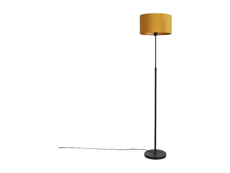 Lampadaire noir avec abat-jour en velours jaune ocre et or 35 cm - Parte
