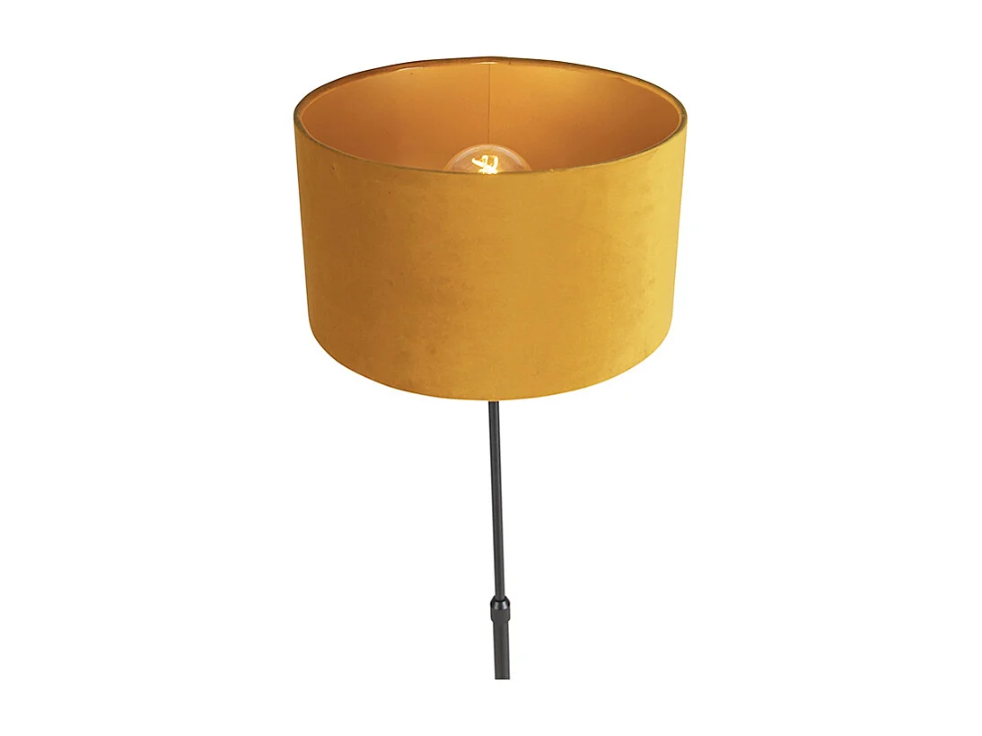 Lampadaire noir avec abat-jour en velours jaune ocre et or 35 cm - Parte
